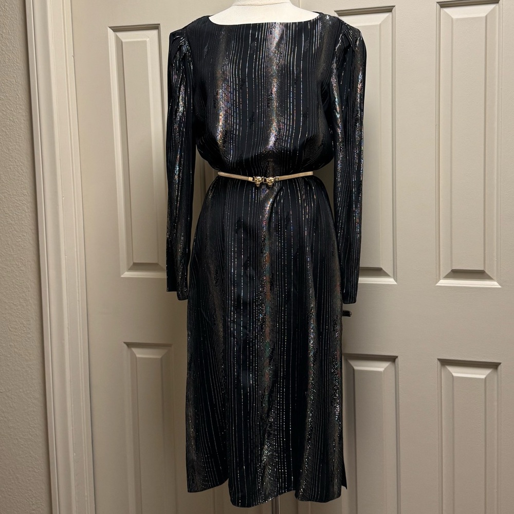 Nancy Bracoloni for Shangri-la VINTAGE Elegant Black Gold Silver Metallic Dress